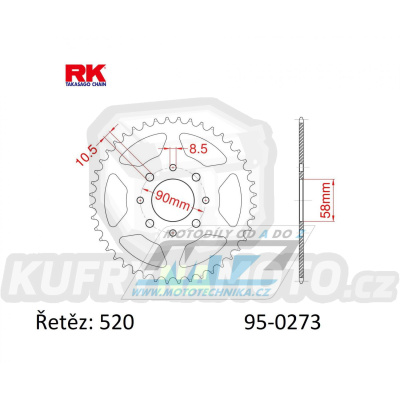 Rozeta ocelová (převodník) 0273-41zubů RK - Honda CMX250C / 96-16 + CMX250CD Rebel (USA) / 96-16 + CA125S Rebel / 95-01 + CMX250 Rebel / 00 + VT125C Shadow / 99-07 + XL125V Varadero / 01-13 + KTM 125 Duke / 11-13 + 200 Duke / 12-14