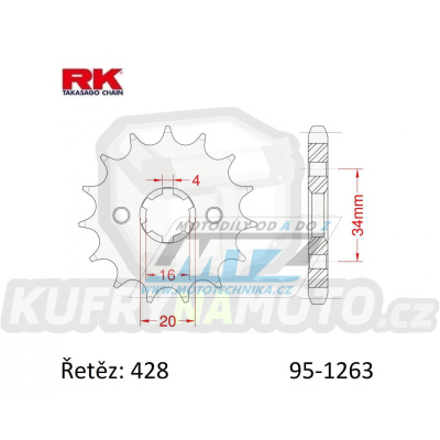 Kolečko řetězové (pastorek) 1263-17zubů RK - Yamaha YZ80 + DT100+DT125+DT175 + TZR80+TZR125+SR125 + XT125+XT225+YBR125+AG175+AG200 + Suzuki TF100+TF125+DR125 + Kawasaki KD80+KV175 + Malaguti 125 + Rieju 125 + Honda CT110 + Beta 125+Jin