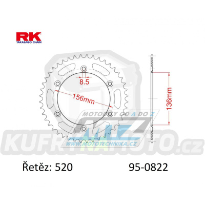 Rozeta ocelová (převodník) 0822-49zubů RK - Husqvarna CR+WR+TC+TE+WRE+TXC+SM+SMR + Suzuki DR350+DRZ400 + Cagiva WMX + Gas-Gas EC+ECF+XC+Ranger + Beta RR + Sherco SE+SEF + Rieju MR+XC+Ranger