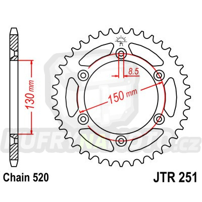 Řetězová rozeta YAMAHA YZ 250 F 2010-2013 40 zubů, řetěz 520 - akce