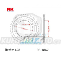 Rozeta ocelová (převodník) 1847-48zubů RK - Yamaha FZR250 Genesis + FZR400RR EXUP + SRX400 + SRX600 + TDR125 + TZR80R + TZR125R + XT250