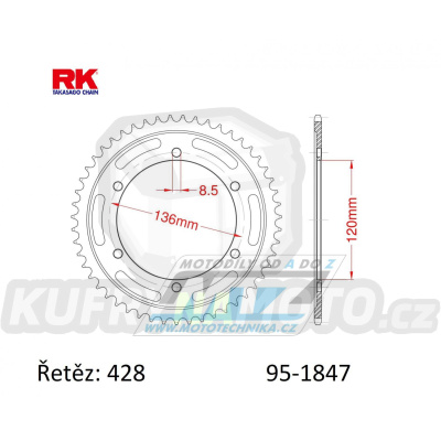 Rozeta ocelová (převodník) 1847-48zubů RK - Yamaha FZR250 Genesis + FZR400RR EXUP + SRX400 + SRX600 + TDR125 + TZR80R + TZR125R + XT250