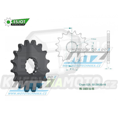 Kolečko řetězové (pastorek) 1183-16zubů ESJOT 50-29030-16 - Triumph 800 America + 800 Bonneville + 800 Speedmaster + 865 America + 865 Bonneville + 865 Scrambler + 865 Speedmaster + 865 Thruxton