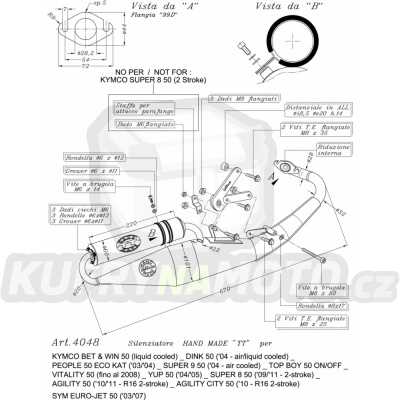 Výfuk Leo Vince Kymco SUPER 8 50 2 stroke 2009 - 2012 HAND MADE TT BLACK LVKN579-4048B