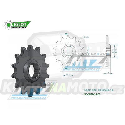 Kolečko řetězové (pastorek) 0824-14zubů ESJOT 50-32048-14 - Husqvarna TE250+TE310+TE410+TE450+TE510+TE570+TE610 + TE410E+TE610E + TC250+TC450+TC510+TC570+TC610 + SMR450+SMR510+SMR530+SMR570+SMR630 + SM610+SM630