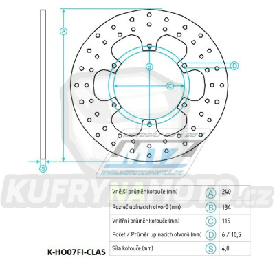 Kotouč brzdový (240/115/6D) - Honda CA125 Rebel / 95-00+CB125F / 15-17+CBF125 / 09-12+VT125C Shadow / 99-08+CBX250 / 84-98+CMX250C Rebel / 96-00