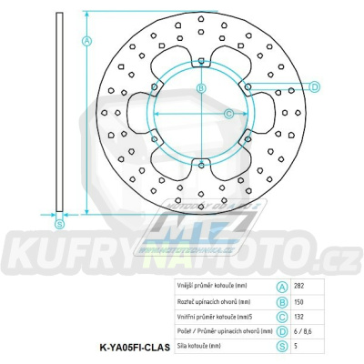 Kotouč brzdový nerezový (282/132/6D) - Yamaha TZR+XV+XVS + GTS+FJ+VMX+FJR+XVZ + MZ650 Baghira / 97-06 + Royal Enfield Bullet 500+Clubman 500+Trails 500+Woodsman 500