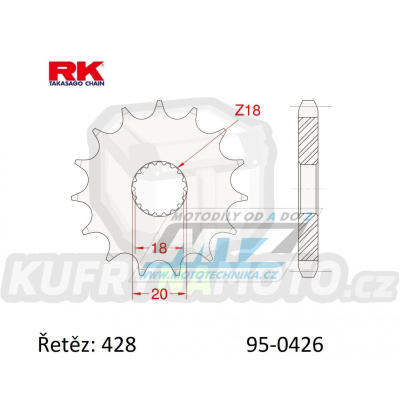 Kolečko řetězové (pastorek) 0426-13zubů RK - Suzuki GN125R + ALT125 + LT125 + DR100 + SP100 + DF125 + GN125 + GS125 + Yamaha YT125 + HMZ 125 + Hyosung 125 + Yuki 125