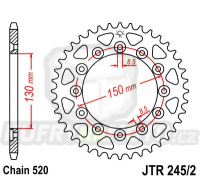 Řetězová rozeta YAMAHA WR 250 R 2008-2020 43 zubů, řetěz 520 - akce