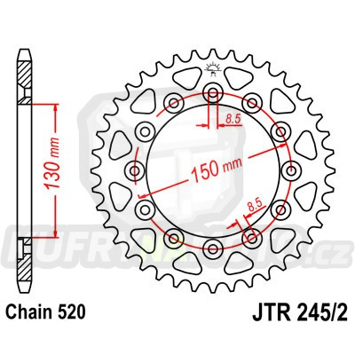 Řetězová rozeta YAMAHA WR 250 R 2008-2020 43 zubů, řetěz 520 - akce