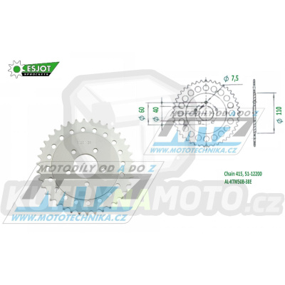 Rozeta řetězová (převodník) Dural KTM50B-38zubů ESJOT 51-12200-38 - barva stříbrná - KTM 50SX Pro Senior LC / 03-13