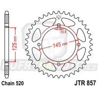 Řetězová rozeta YAMAHA XV 125 Virago 1997-2001 43 zubů, řetěz 520 - akce