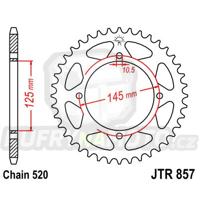 Řetězová rozeta YAMAHA XV 125 Virago 1997-2001 43 zubů, řetěz 520 - akce