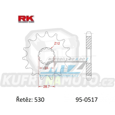 Kolečko řetězové (pastorek) 0517-17zubů RK - Kawasaki GPZ750R + ZR1100 Zephyr + GPZ900R Ninja + ZX1100 Ninja+ ZZR1100 + ZZR1200 + ZX14 Ninja + ZX14R Ninja + ZZR1400 + ZX12R Ninja