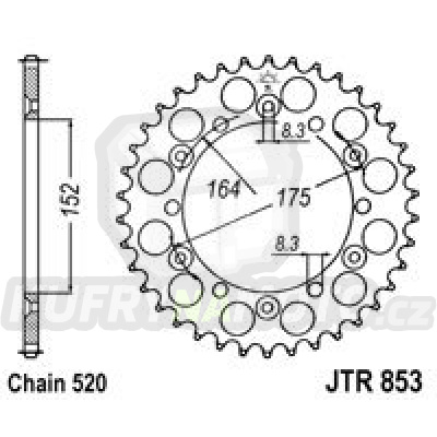 Řetězová rozeta YAMAHA TT 600 R 1998-2003 44 zubů, řetěz 520 - akce