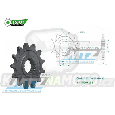 Kolečko řetězové (pastorek) TM300-13zubů ESJOT 50-32090-13 - TM MX300+EN250 + EN300 / 95-20 + MX250F+EN250F / 01-10 + MX400F+MX450F+MX530F+EN400F+ EN450F+EN530F / 01-20