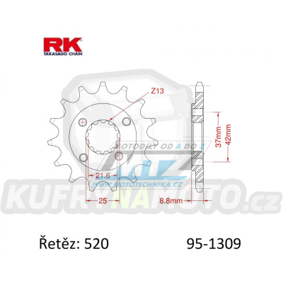 Kolečko řetězové (pastorek) 1309-15zubů RK - Honda TRX400EX Sportrax + TRX400X + XR600R + XR650L + Polaris 500 Outlaw + 500 Predator E 2x4 +500 Predator + 500 Predator LE