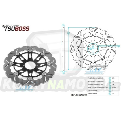 Kotouč brzdový plovoucí (296/58/6D) - zubatý design - Honda RS125+RS250+CB250F+TSR+CB400N+CBR400F+CBR600F+VFR400F+VRF750F+CBR900RR Fireblade+VTR1000F