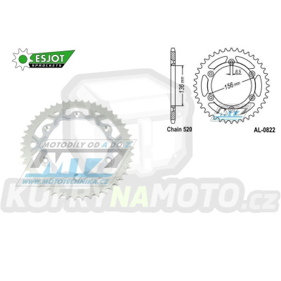 Rozeta řetězová (převodník) Dural 0822-51zubů ESJOT 53-32043-51WT - barva stříbrná - Husqvarna CR+WR+TC+TE+WRE+TXC+SM+SMR + Suzuki DR350+DRZ400 + Cagiva WMX + Gas-Gas EC+ECF+XC+Ranger + Beta RR + Sherco SE+SEF + Rieju MR+XC+Ranger