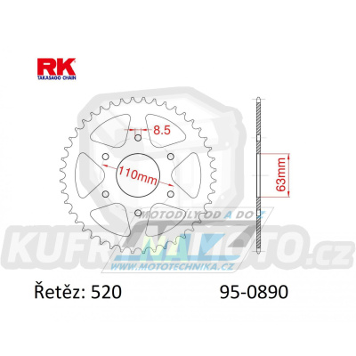 Rozeta ocelová (převodník) 0890-42zubů RK - KTM 125 Duke ABS + 125RC ABS + 125RC + 200 Duke ABS + 200RC + 390 Adventure + 390 Duke ABS + 390 RC + 390 RC R + Husqvarna 401 Svartpilen + 401 Vitpilen