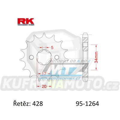 Kolečko řetězové (pastorek) 1264-14zubů RK - Daytona 50 Sonic+125 Senda Baja + Honda CBZ125F+CB125F+CB125R+CBR125R+CBF125M+CLR125R+XR125L + Kymco 125 Quannon+125 Zing II