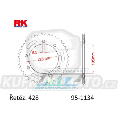 Rozeta ocelová (převodník) 1134-50zubů RK - Derbi 125 Baja+125 Cross City+125 Senda+125 Terra + Malaguti 125 X3M Motard + Peugeot 125 XPS + Rieju 125 RS3+125 SMX+ 125 Tango+125 Marathon Pro + Yamaha XT125 X+XT125R + Motor Hispania 125 Duna