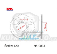 Rozeta ocelová (převodník) 0834-43zubů RK - Yamaha FS1E + FS80SE + PW80 + PW80-Zinger + LB50 Chappy + RD50MX + RD80MX + RT100 + TTR50E + TTR90 + TTR110E + V50 + V70 + V75 + V80 + V90 + YB100