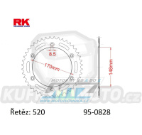 Rozeta ocelová (převodník) 0828-42zubů RK - Suzuki DR600S + DR650RSE + DR750S Big + DR800S Big + RM250 + RM500 + RM465 + TSX250 LC + Cagiva 350 T4E + Cagiva 350 T4R + 500 T4E + 500 T4R