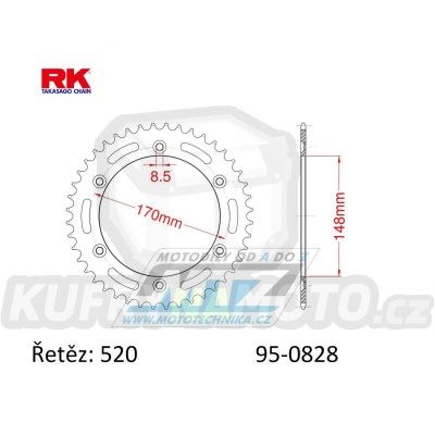 Rozeta ocelová (převodník) 0828-42zubů RK - Suzuki DR600S + DR650RSE + DR750S Big + DR800S Big + RM250 + RM500 + RM465 + TSX250 LC + Cagiva 350 T4E + Cagiva 350 T4R + 500 T4E + 500 T4R