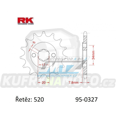 Kolečko řetězové (pastorek) 0327-14zubů RK - Honda CRM125 + NSR125R + VT125C Shadow + XL125V Varadero + CRF150F + CRF230F + XR250R + CBX250H + XR250L + NSR125R + Kymco 50MXer + 50MXU