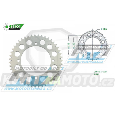 Rozeta řetězová (převodník) Dural 1465-51zubů ESJOT 51-13200-51 - barva stříbrná - Kawasaki KX65 / 00-20 + Suzuki RM65 / 03-05