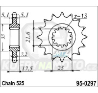 Kolečko řetězové (pastorek) 0297-15zubů MTZ - Honda CB1 + CB400F Super Four + CB400 Super Four H-VTEC + CBR400RRJ + CBR400RRK + CBR400RR Gull - Arm + VFR400R3 + CB500 + CB500 Cup + CBF500