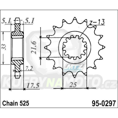 Kolečko řetězové (pastorek) 0297-15zubů MTZ - Honda CB1 + CB400F Super Four + CB400 Super Four H-VTEC + CBR400RRJ + CBR400RRK + CBR400RR Gull - Arm + VFR400R3 + CB500 + CB500 Cup + CBF500