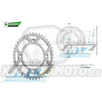 Rozeta řetězová (převodník) Dural KTM50D-42zubů ESJOT 51-12013-42 - KTM 50SX / 14-25 + SX-E5 + Husqvarna TC50 / 17-25 + Gas-Gas MC50