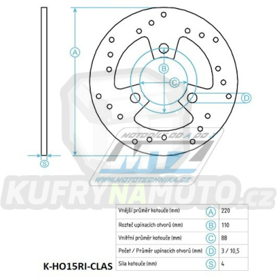 Kotouč brzdový (220/88/3D) - Honda VT25 / 88-90+CBR250 / 88-89+CBR400F / 84-87+CBR400R / 86-89+CBR500F / 87-90+CBR600F / 87-90+NS250+NSR250 / 86-97+NS400+NSR400+VFR400