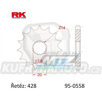 Kolečko řetězové (pastorek) 0558-14zubů RK - Yamaha YZ85 + DT125R+DT125RE+DT125X+DT200R + TZR80+TZR125+TDR125 + XVS125 Drag Star+XVS250 Drag Star + Derbi GPR125 + Kawasaki BX125 Ninja+Z125