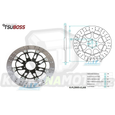 Kotouč brzdový plovovoucí nerezový (296/62/6D) - kulatý design - Honda CBR600F+CBR900RR+VFR800+XL1000V Varadero+GL1500+GL1800 Goldwing + Indian