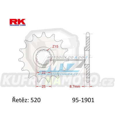 Kolečko řetězové (pastorek) 1901-13zubů RK - KTM 125+150+200+250+300+360+380SX+EXC + 250+350+400+450+500+520+525+530SXF+EXCF + SMR+Freeride + Husaberg TE+FE + Husqvarna TC+TE+FC+FE + Gas-Gas MC+MCF+EC+ECF + Beta RR + Maico+Polaris