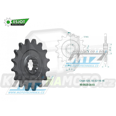 Kolečko řetězové (pastorek) 0823-16zubů ESJOT 50-32116-16 - Husaberg FE350+FE400+FE501+FE600 + FE450+FE550+FE650 + FC350+FC450+FC501+FC550+FC600 + MX350+MX499+MX501+FS450+FS550+FS650 + Husqvarna CR125+WR125 + WR240+WR250+WR350+WR400+WR430+WR500 + TC5