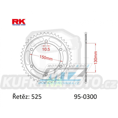 Rozeta ocelová (převodník) 0300-42zubů RK - Yamaha TRX850 / 96-00 + TDM900 / 02-13 + TDM900A ABS / 05-13 + FZ8N / 10-15 + FZ8S / 10-15 + Honda XL600V / 87-00 + XL700V / 08-13 + Honda XL650V Transalp / 01-07 + Honda XRV650 Africa Twin / 88-90