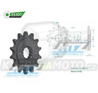 Kolečko řetězové (pastorek) 0512-14zubů ESJOT 50-32002-14 - Kawasaki BJ Estrella 250 + GPZ400 + ZX400 +  EN500 Vulcan + EN500 Vulcan 500 Ltd + GPZ500S + KLE500 +  ZR550 Zephyr + ER500 + Suzuki RG400EW + SV400 + Yamaha YZF600R