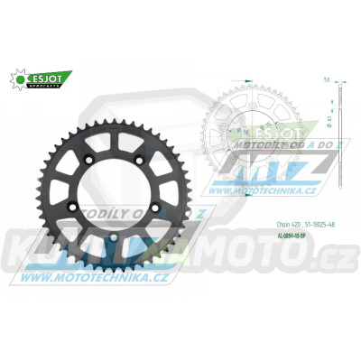 Rozeta řetězová (převodník) Dural 0894-48zubů ESJOT 51-13025-48BP - barva černá elox - KTM 65SX / 02-24 + 60SX / 97-01 + Husqvarna TC65 / 17-24 + Gas-Gas MC65