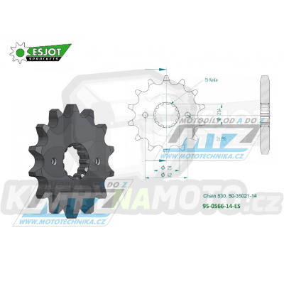 Kolečko řetězové (pastorek) 0566-14zubů ESJOT 50-35021-14 - Kawasaki ZZR600 + ZXR750 + ZXR750R + VN800 + ZX9R Ninja + VN800