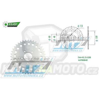 Rozeta řetězová (převodník) Dural KTM50B-40zubů ESJOT 51-12200-40 - barva stříbrná - KTM 50SX Pro Senior LC / 03-13