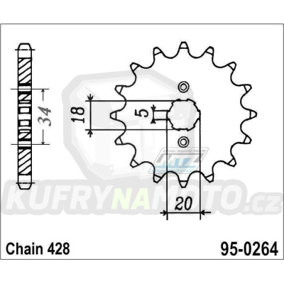 Kolečko řetězové (pastorek) 0264-17zubů MTZ - Honda C90Z + CE90 + CBZ125 + EZ90 Cub + CB175K + XLR250R3 + XLR250 Baja + XLR250R + Kymco 125 Pulsar + 125 STR + Gilera 125 Cougar + Yamaha DT125Z + DT200R + Derbi 125 Senda