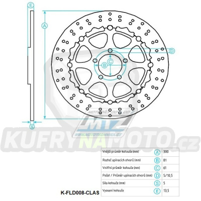 Kotouč brzdový plovovoucí (300/61/5D) - Kawaski ZZR250+ZXR400+ZR550 Zephyr+ZL600 Eliminator + ZX6R+ZZR600+Z750+ZR750Zephyr+ZR7 +W800 + GPZ900R+GTR1000+Z1000+GPZ1100+ZX12R Ninja