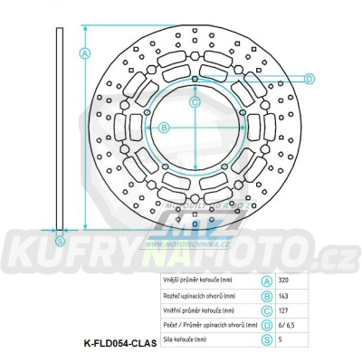 Kotouč brzdový plovovoucí nerezový (320/127/6D) kulatý desing - KTM 690 Supermoto / 07-09 + 690 SMC / 08-13 + 660SMC / 03-08 + KTM 450SMR+525SMR+530SMR+560SMR + 620SC+625SMC + 640 Duke