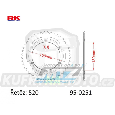 Rozeta ocelová (převodník) 0251-48zubů RK - Yamaha YZ125+YZ250 +YZF250+YZF400+YZF426+YZF450+YZF450X / 16-20+ TT-R230 / 05-20+WRF250N / 99-01+WRF250 / 07-20+WRF400 / 99-01+WRF426 / 01-02+WRF450 / 03-20