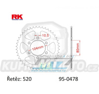 Rozeta ocelová (převodník) 0478-45zubů RK - Kawasaki ZX6R + ZX6RR + Z650 + Z750 + Z750R + ZXR400 + Z800 + EN650 Vulcan-S + EX650 Ninja 650ABS + EX650 Ninja 650SE + KLE650 Versys + KLE650 Versys ABS