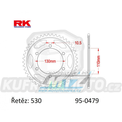 Rozeta ocelová (převodník) 0479-39zubů RK - Yamaha FZ1N + FZ1S Fazer ABS + FZ1 Fazer + FZ6 + FZ6 Fazer + XJR1300C Racer + Kawasaki GPZ500R + GPX500R + GPZ600R + Suzuki GSX-R1000 + MuZ 1000S + 1000SF